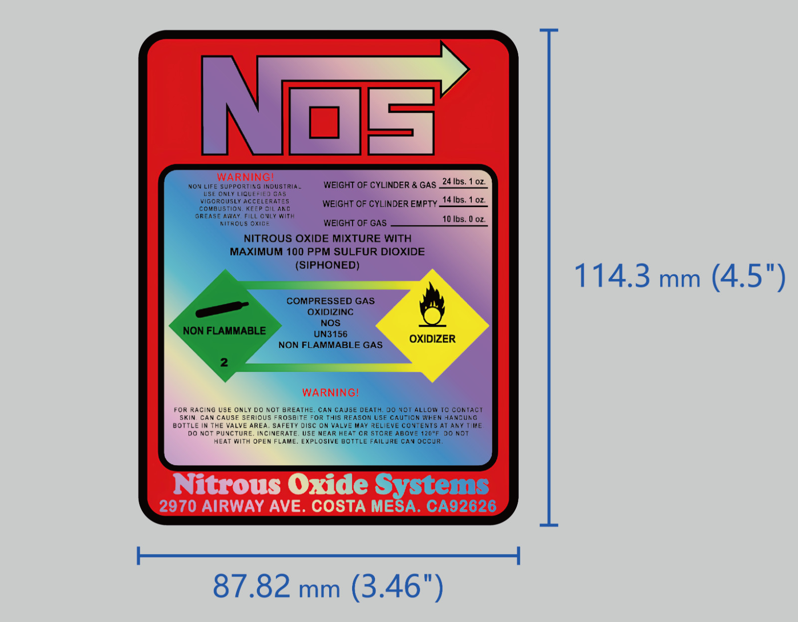 NOS Nitrous Oxide Racing HOLOGRAPHIC Label Decal Sticker FREE SHIPPING