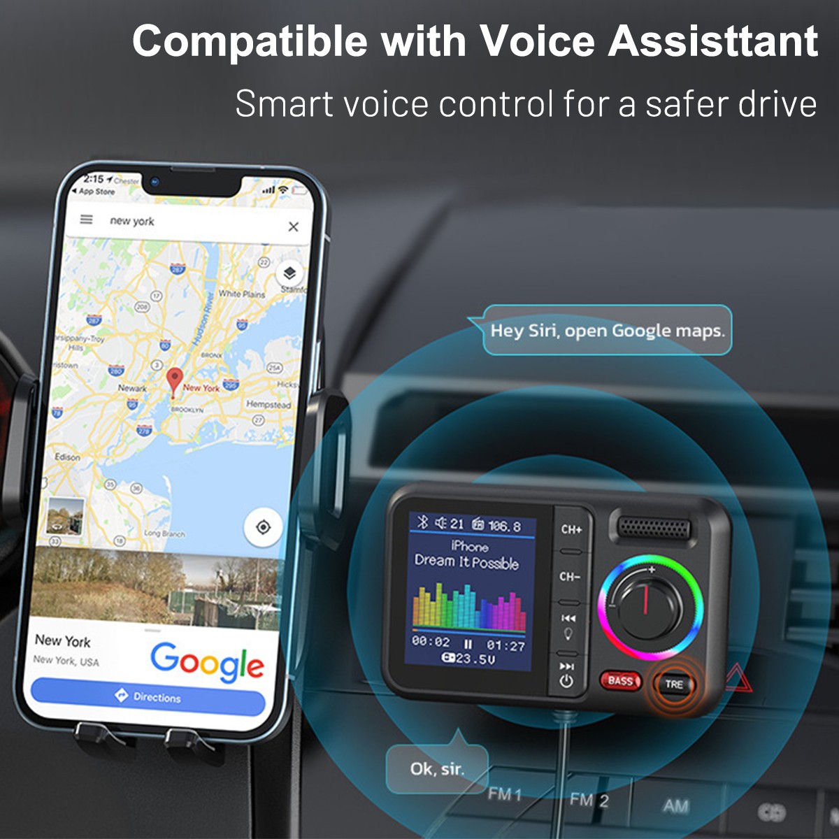 Car FM Wireless Bluetooth Transmitter MP3 Player 2USB Fast Charger Adapter USA~