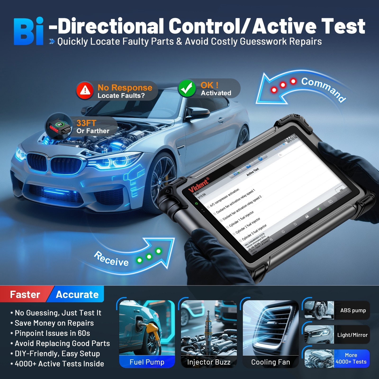 Vident 800Pro BT OBD2 Scanner Diagnostic Topology Mapping ECU Coding 40+ Resets