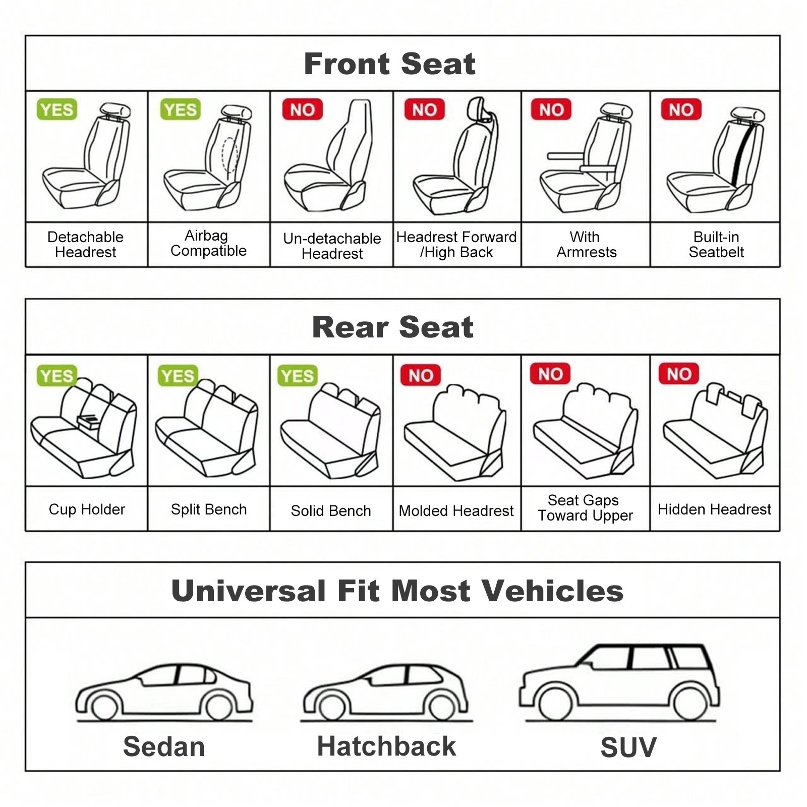 Luxury Nappa Leather Car Seat Covers with Lumbar Support Full Set Universal Fit