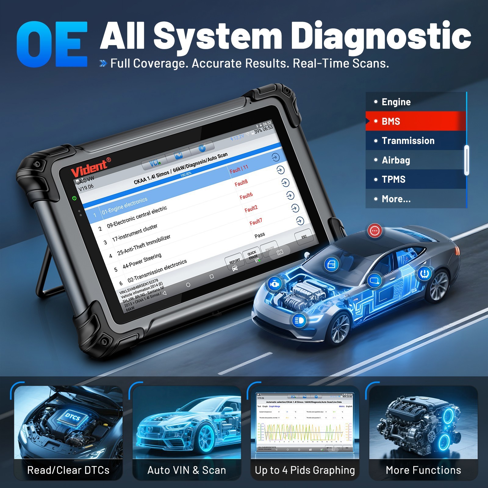 Vident 800Pro BT OBD2 Scanner Diagnostic Topology Mapping ECU Coding 40+ Resets