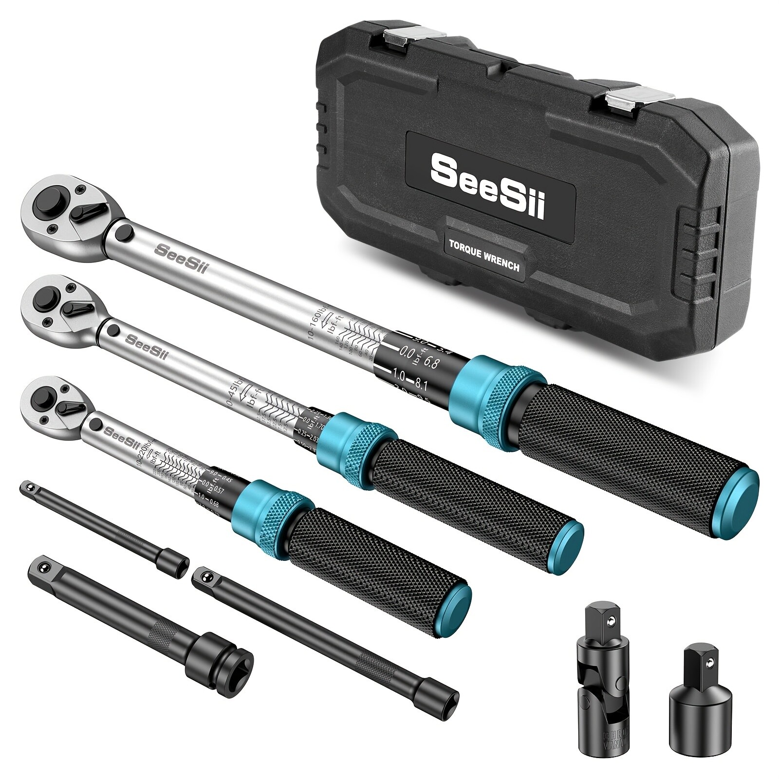 3Pcs Torque Wrench Set 1/4” & 3/8” 1/2” Drive Click Torque Wrench Dual Scale