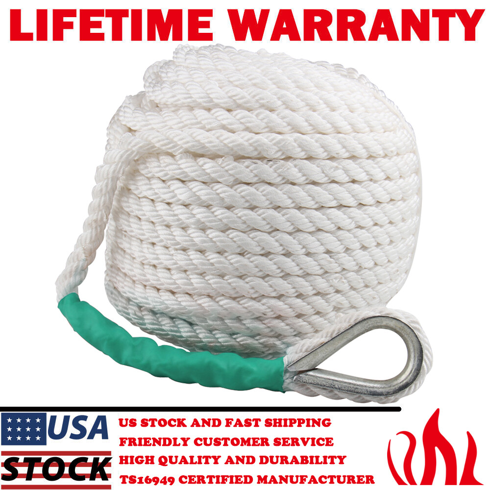 1/2inch 200FT Twisted 3 Strand Nylon Anchor Rope Braided Boat Line w/ Thimble
