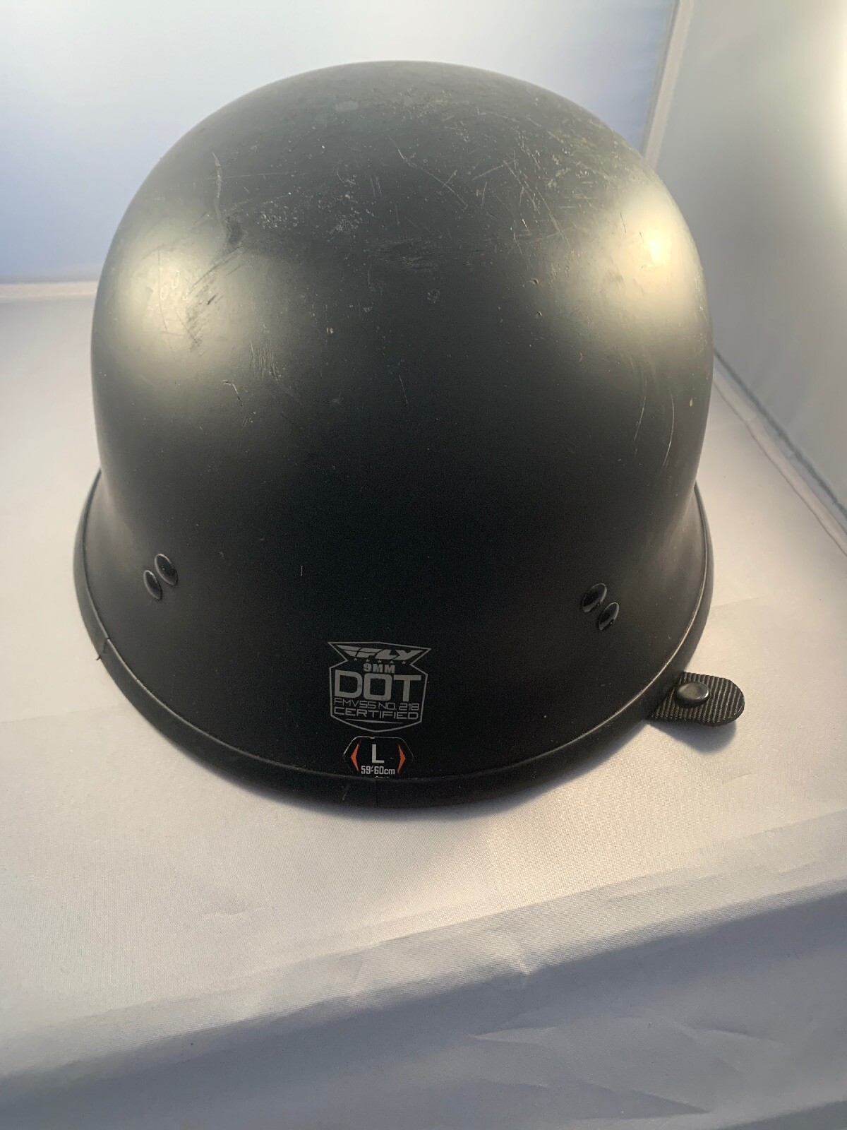 Fly Motorcycle Helmet 9mm Model Large Sz German US Army Style Black W Liner DOT
