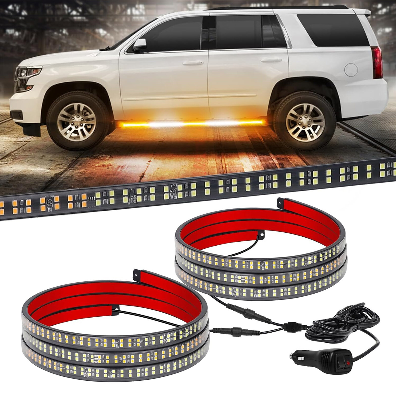 2-in-1 70 inch Emergency Truck Strobe Lights Strip Running Board LED Lights Bar