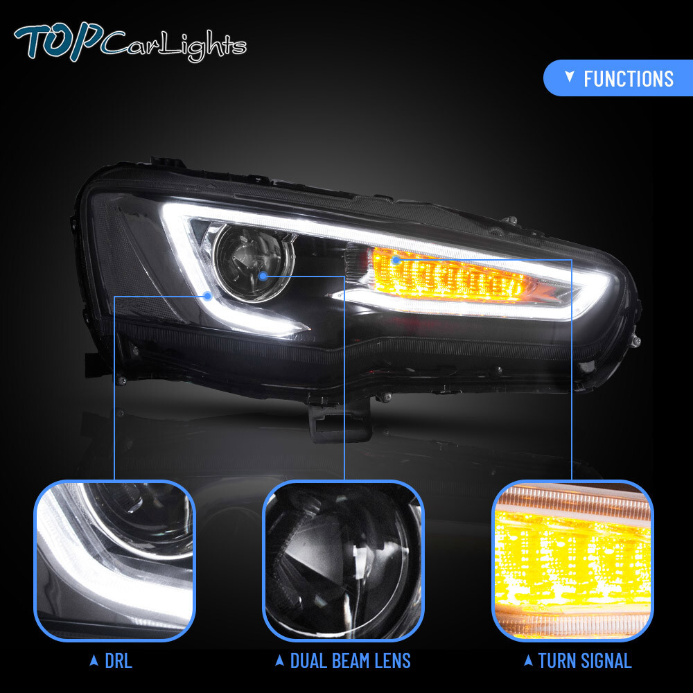 Pair LED Projector Headlights For Mitsubishi Lancer/Evo 2008-2017 w/Sequential