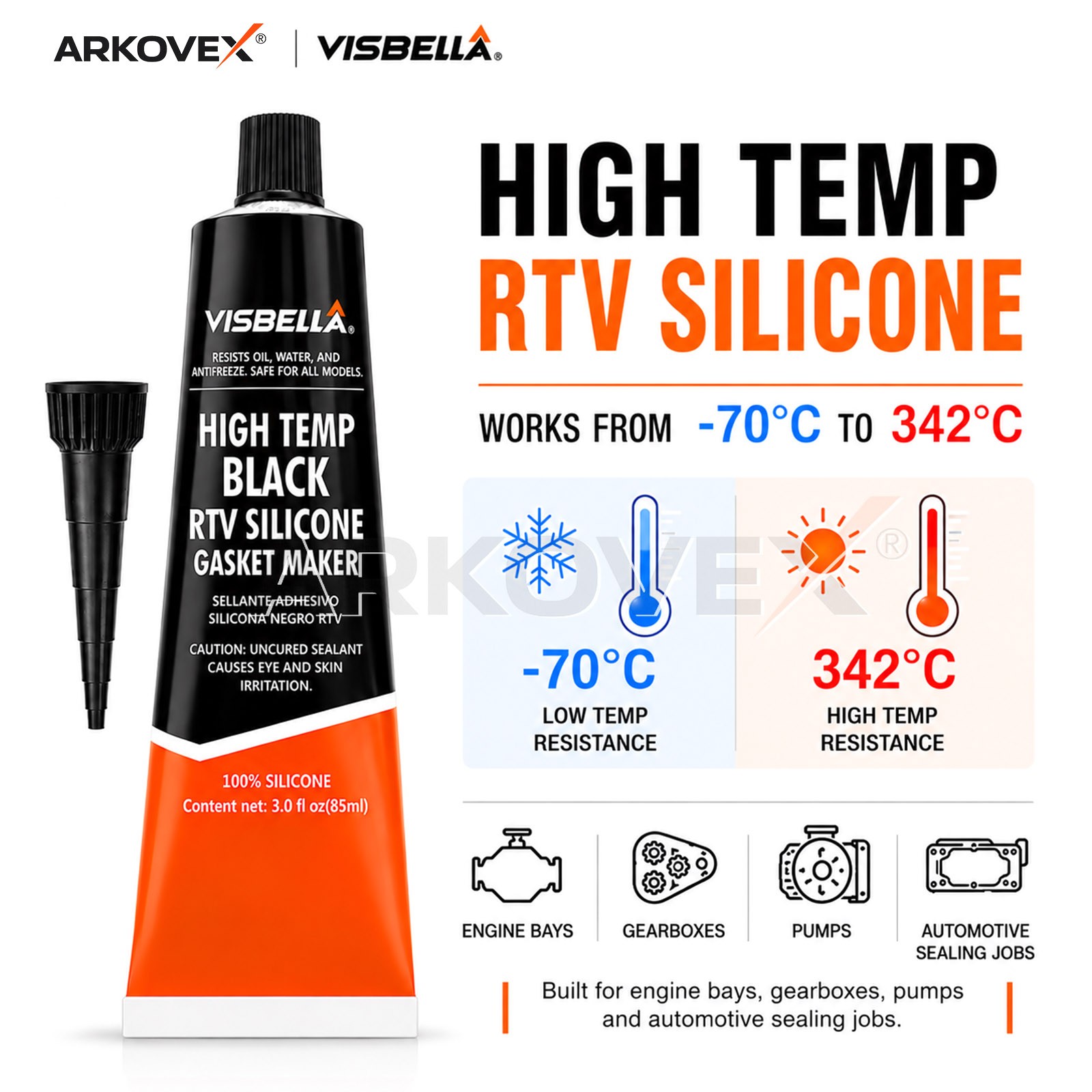 2pcs black High Temperature RTV Silicone Gasket Maker Anti-Freeze Oil Resistant/