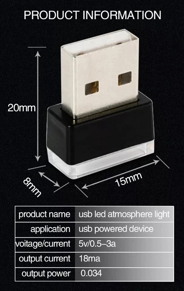 USB Purple LED Mini Car Atmosphere Light Cigarette Lighter Interior Decor Light