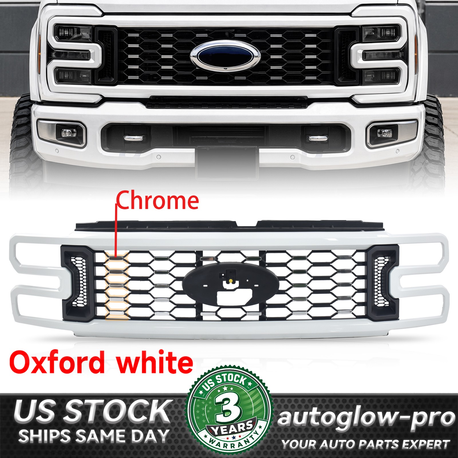 Oxford White Front Bumper Grille For 2023-2024 Ford F250 F350 F-250 Super Duty