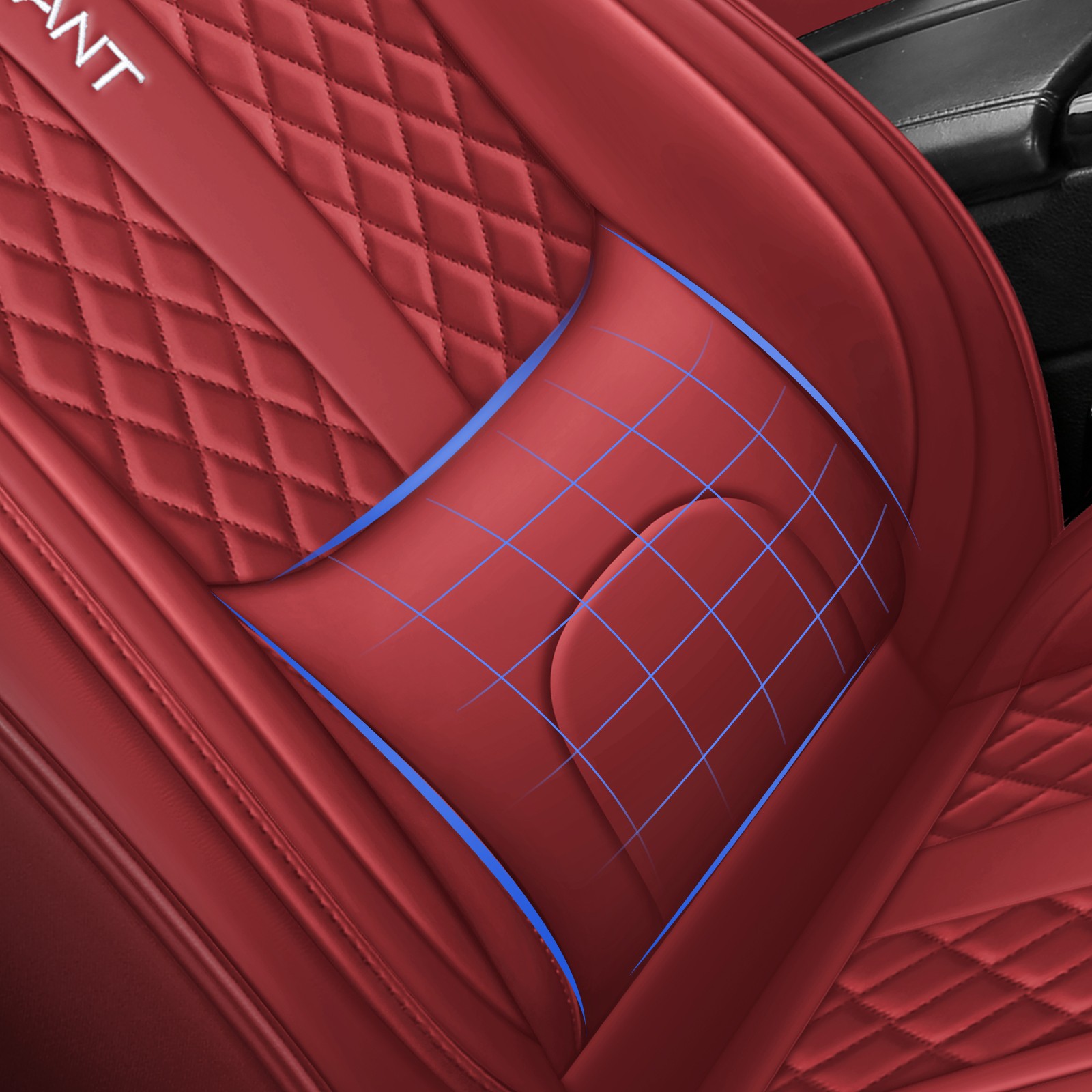 Luxury Nappa Leather Car Seat Covers with Lumbar Support Full Set Universal Fit