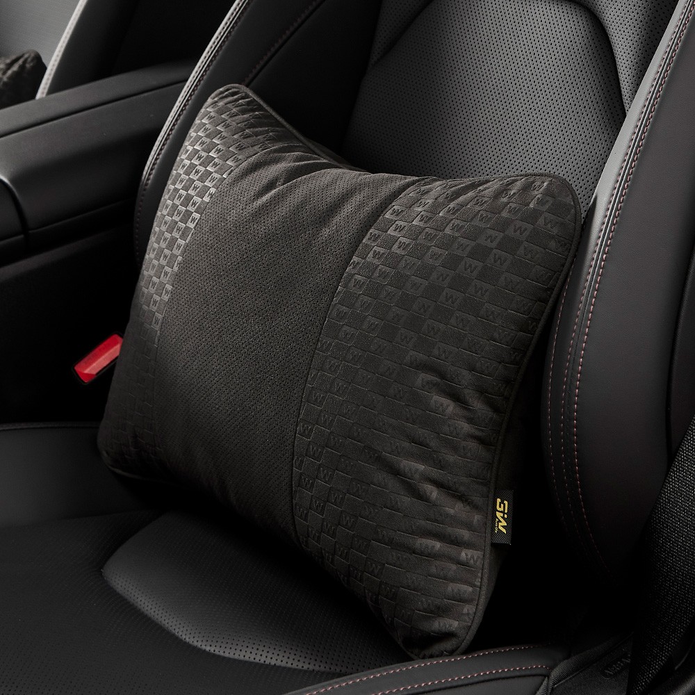 3W Lumbar Pillow For Most Car Seat Cushion Breathable & Washable Suede Cover