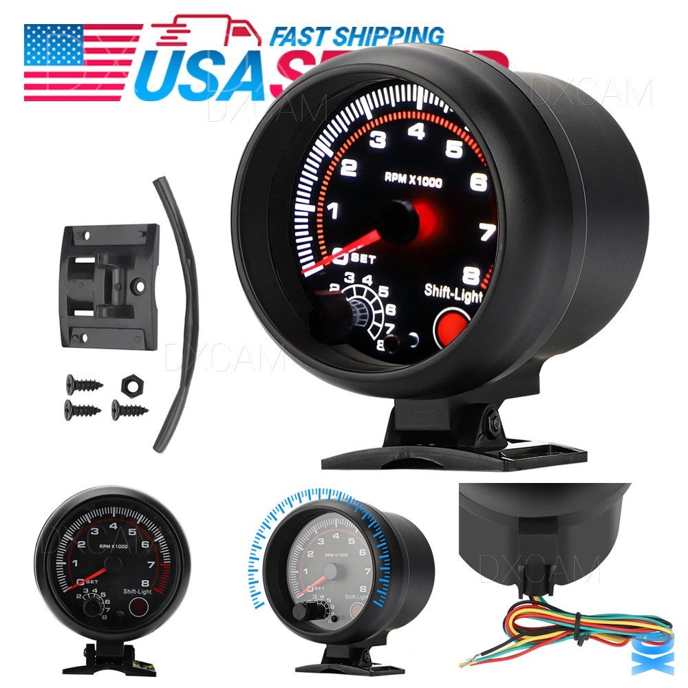 3.75″ 12V Car Tachometer Gauge Meter 0-8000 RPM With LED Shift Light Universal