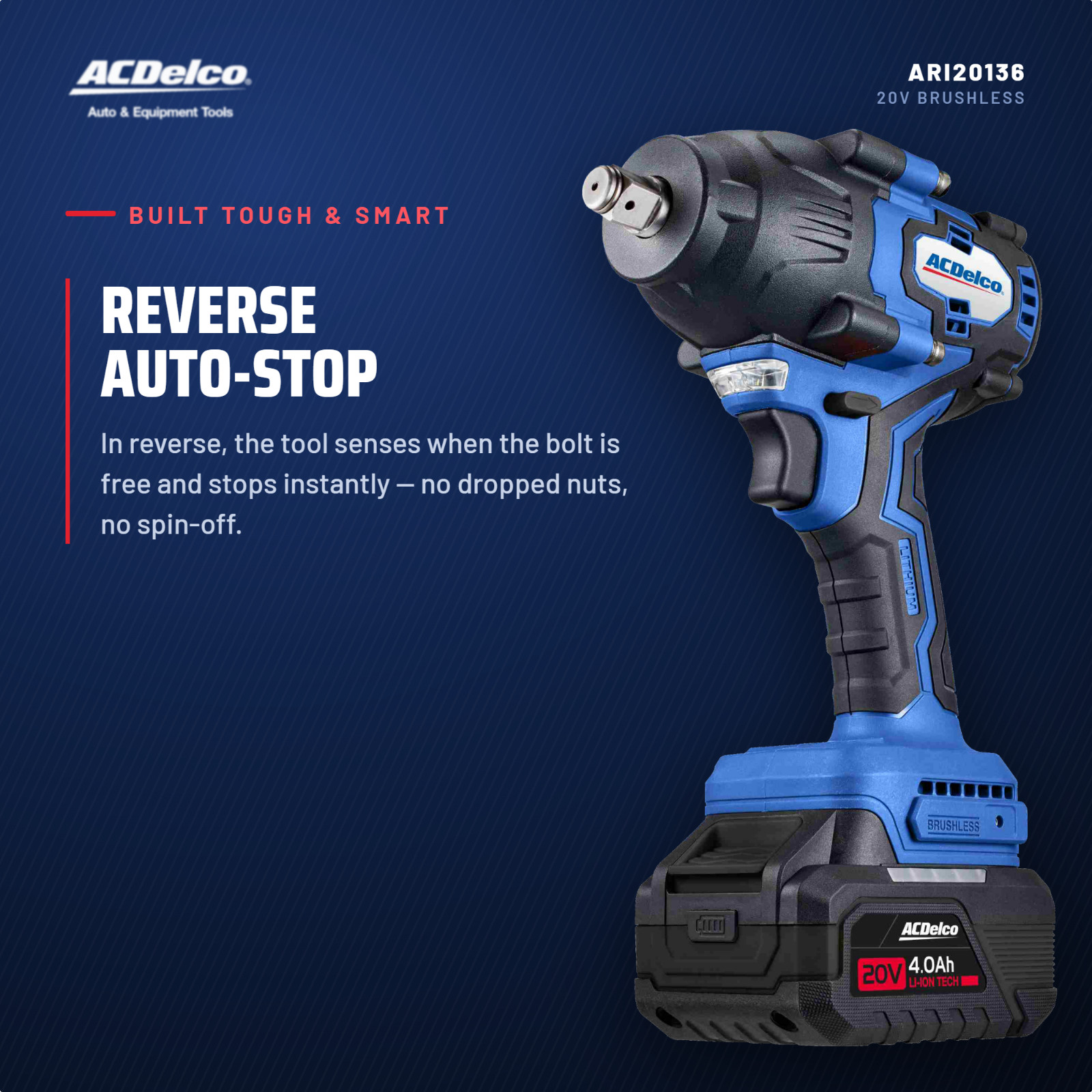 ACDelco ARI20136-P2 20V Brushless Impact Wrench 500ft-lbs 1/2″ 2 Batteries