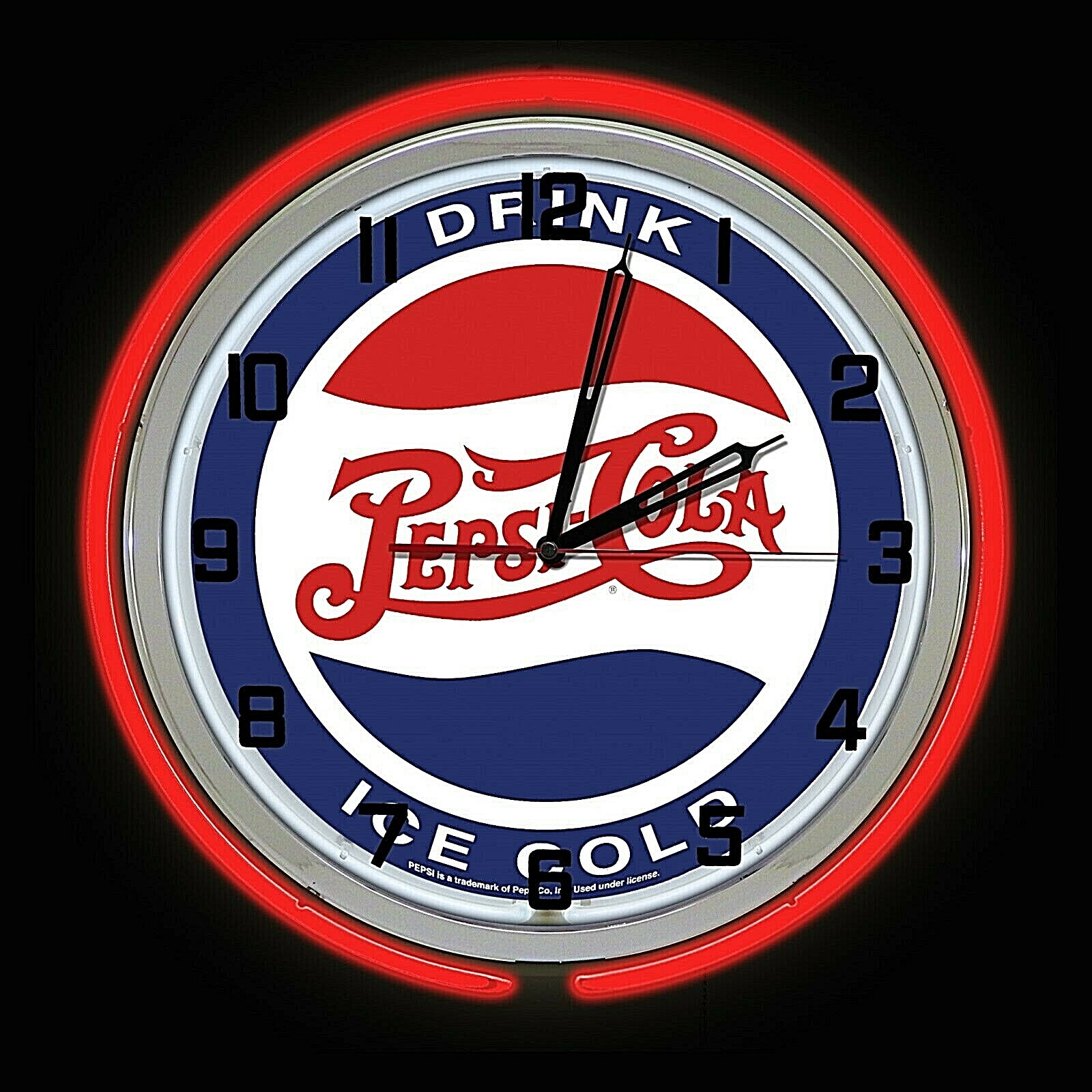 19″ Drink Pepsi Ice Cold Sign Red Double Neon Clock Bar Man Cave Garage