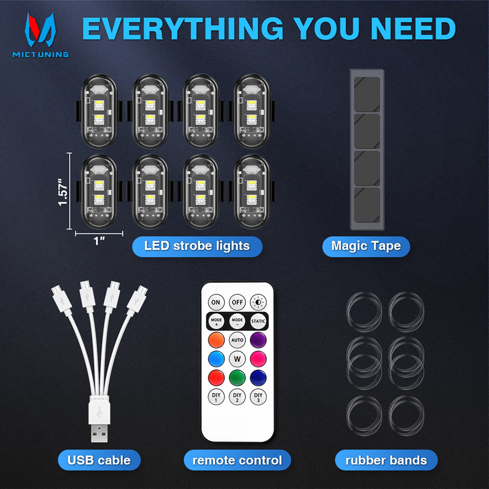 RGB Led Car Ambient Lights Rechargeable Wireless Car Light With Remote Control