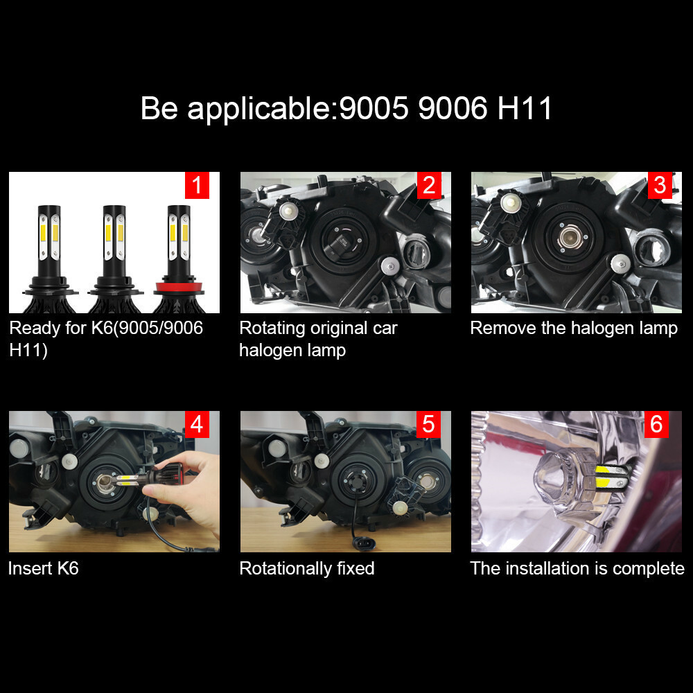AUIMSOCO H11 LED Headlight Kit 6K Low Beam Bulbs Super White 30Days Free Return