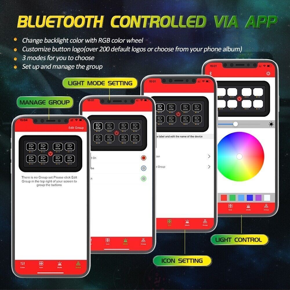 AUXBEAM AR-800 MULTIFUNCTION RGB SWITCH PANEL APP CONTROLLED FOR CAN-AM RZR XP