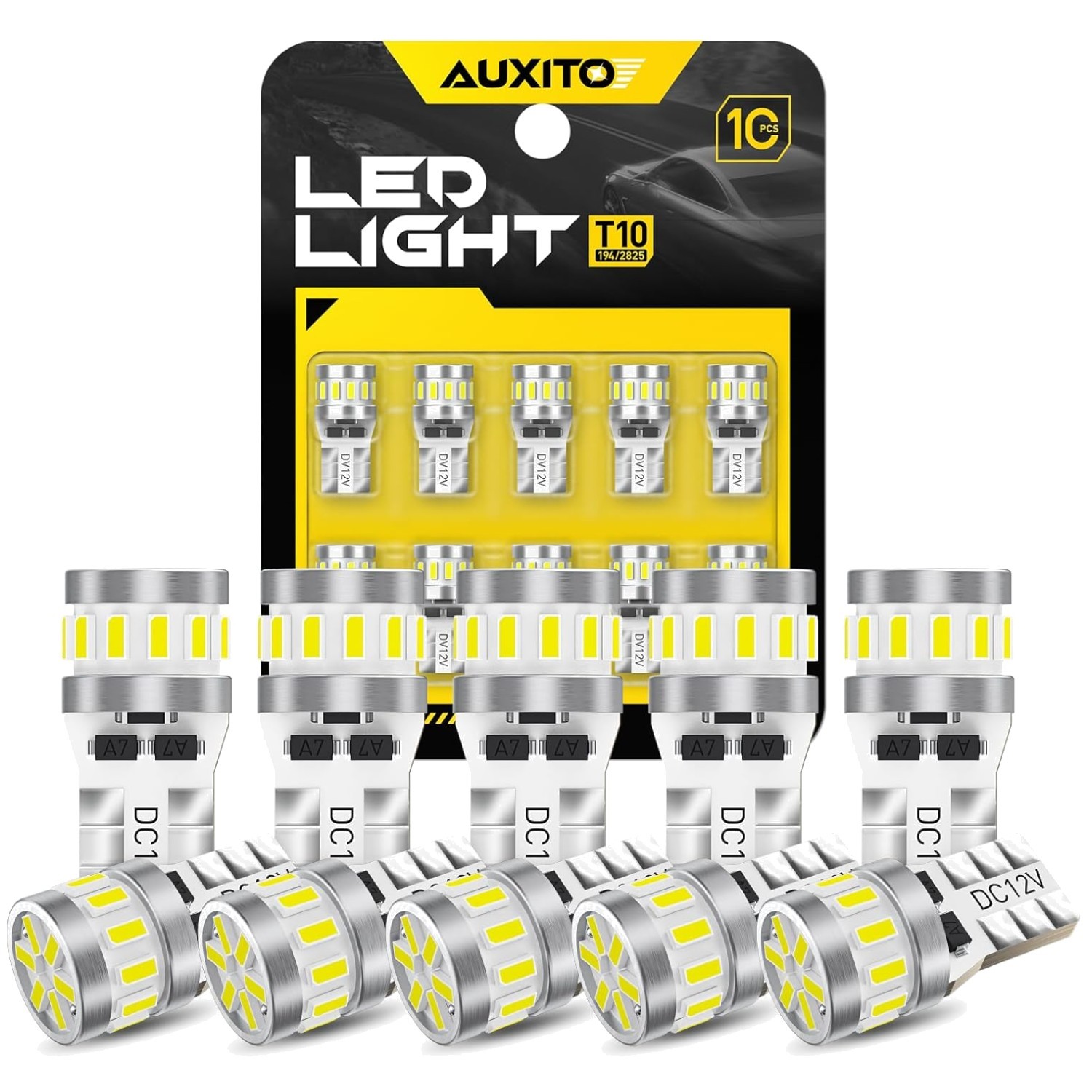 Super Bright 194 LED Bulbs 10-Pack, 50,000 Hours Lifespan for Vehicle Lighting