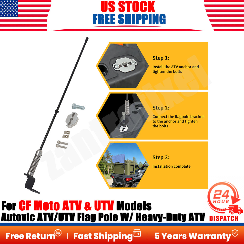 For CF MOTO Autovic ATV/UTV Flag Pole W/ Heavy-Duty ATV Tie Down Anchor Kit US