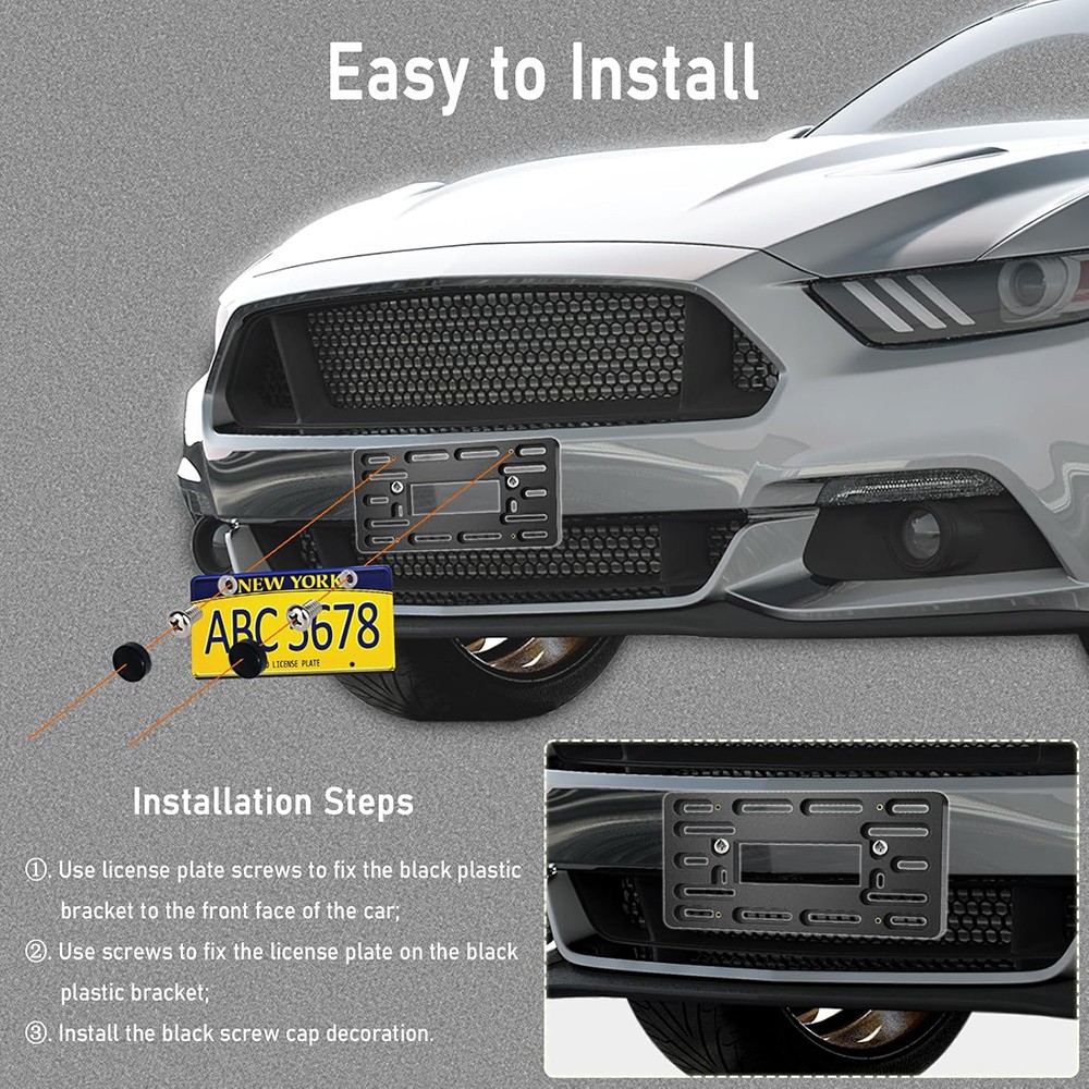 Premium ABS Front License Plate Bracket Adjustable 2/4 Plate Holder Mount Kit