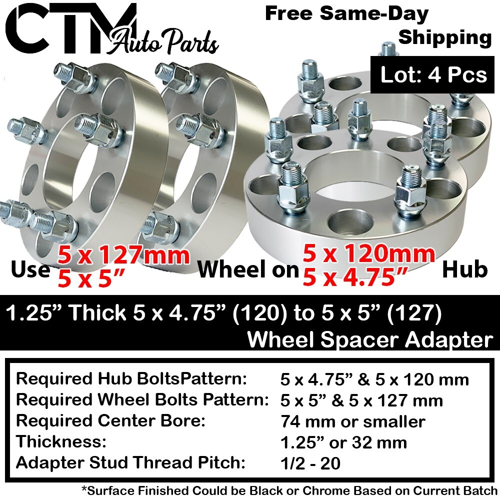 4x 1.25″ Thick 5×4.75 (5×120) to 5×5 (5×127) Wheel Adapter Fit Acura Honda Tesla