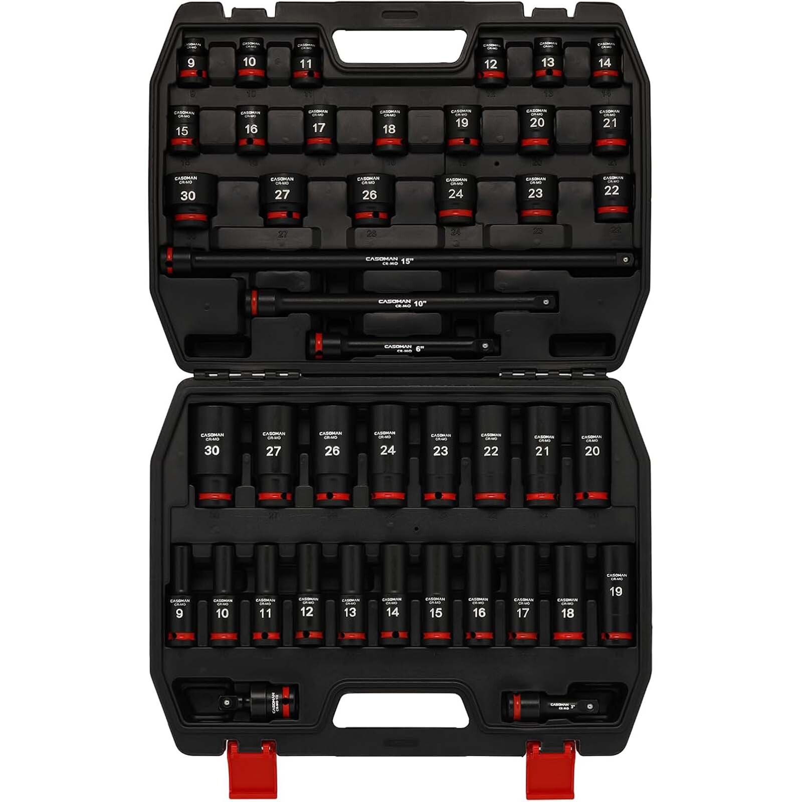 43 PCS 1/2″ Drive Master Impact Socket Set Deep 6-Point Metric 9mm – 30mm CR-MO