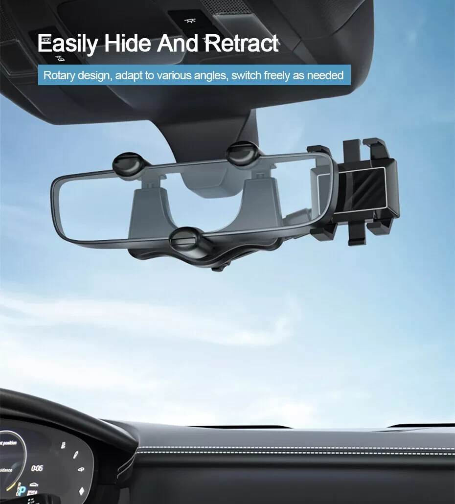 360° Car Rear View Mirror Mount Holder Stand for Apple iPhone Android Phone