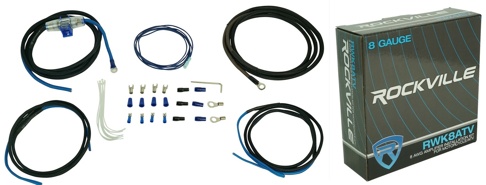 Rockville RWK8ATV 8 AWG Gauge Amplifier/Amp Installation Wire Kit For Motorcycle