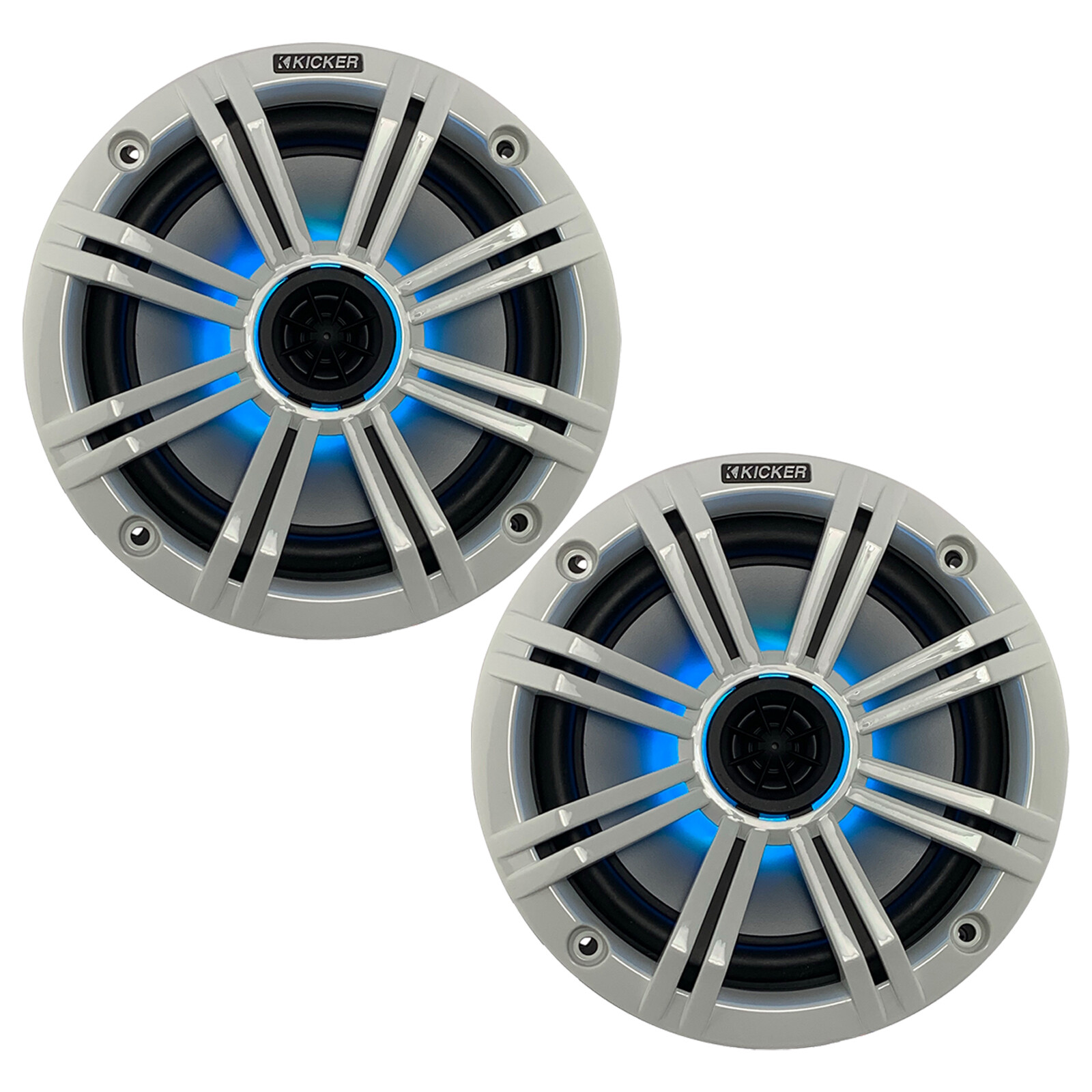 2x of Kicker 8″ OEM Marine Coaxial White Speakers with MultiColor LED Lighting