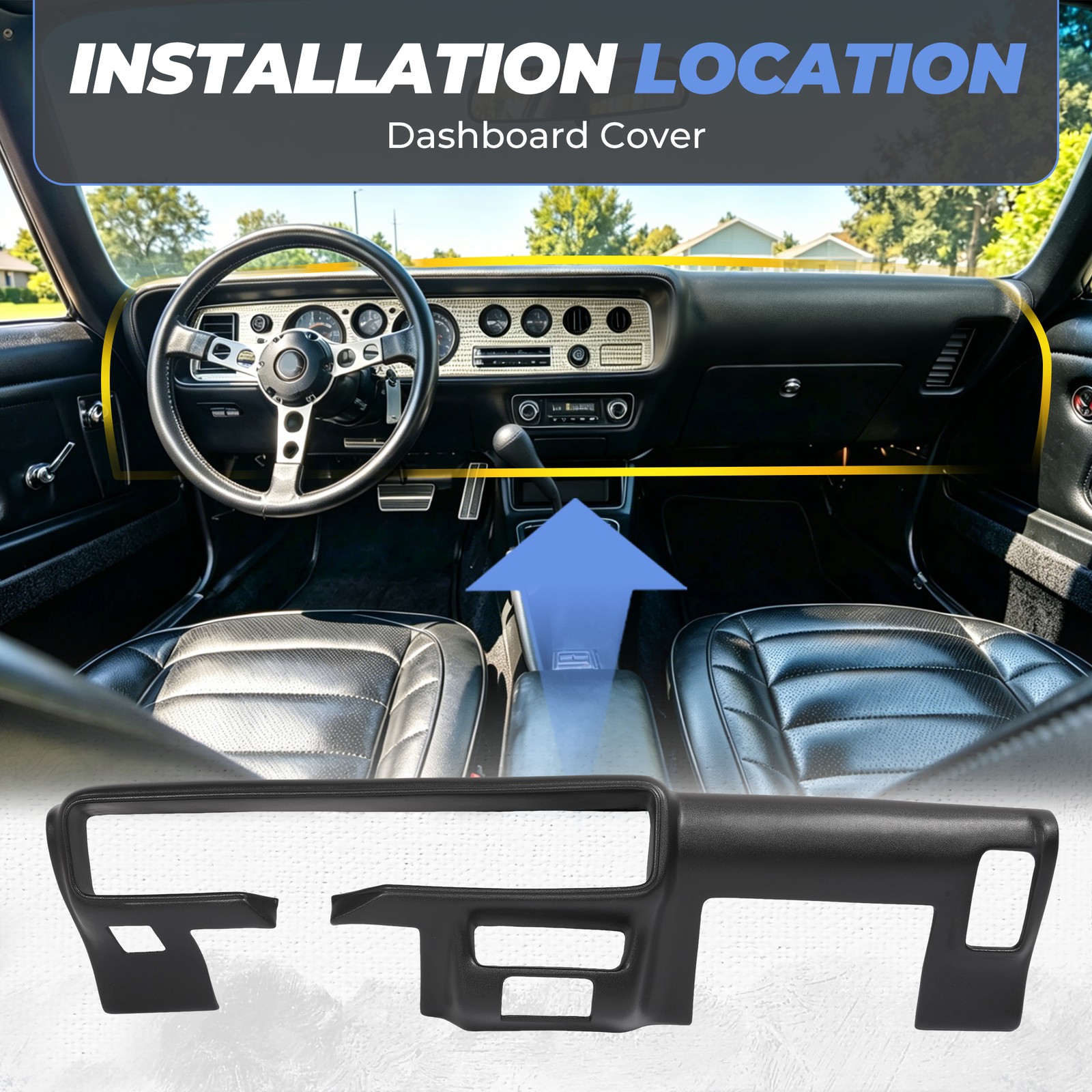 Black ABS Plastic Dashboard Pad Dash Cover Cap For 1970-1981 Pontiac Firebird