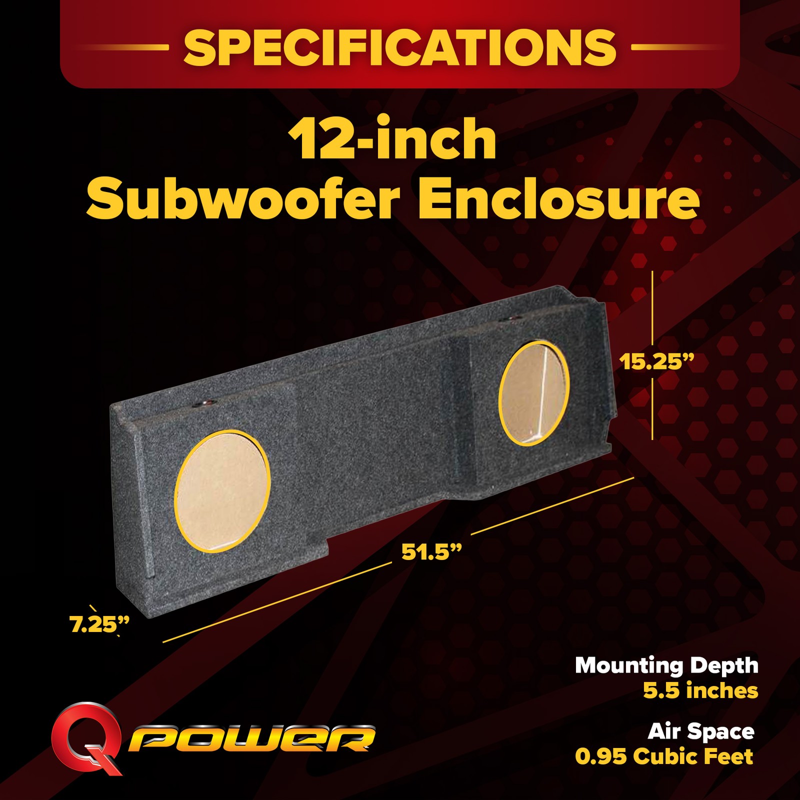 QPower GMC Chevy Silverado Ext Cab ’99-06 Dual Underseat Two 12″ Subwoofer Box