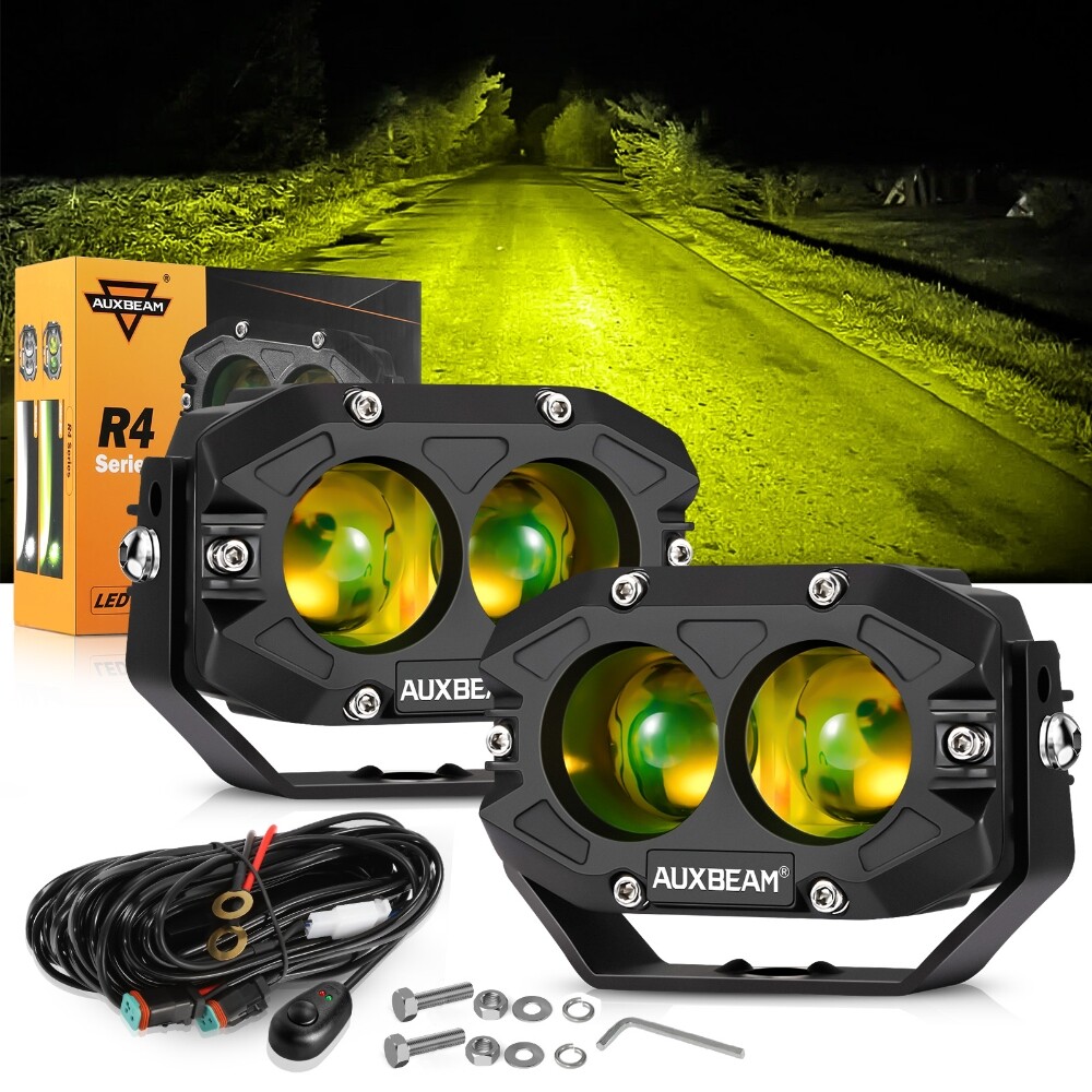 AUXBEAM 4″ LED Pods Light Bar Amber Yellow Fog Lamp Offroad Driving Truck ATV