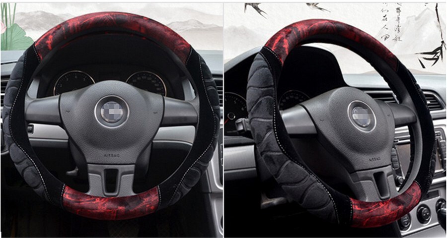1PC New Black&Gray Short Plush Non-Slip Car 38cm Universal Steering Wheel Cover