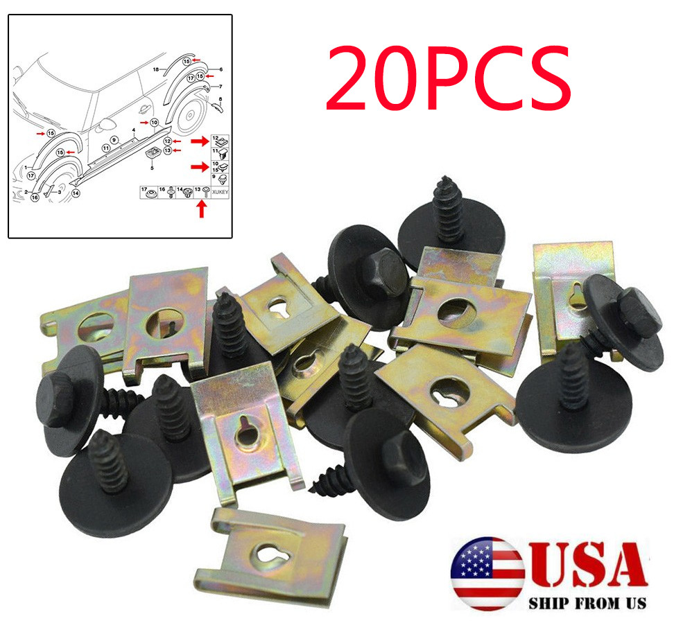 20Pcs Black Metal Hex Bolts With Washer And U-Nut Speed Fastener Clips Set (USA)