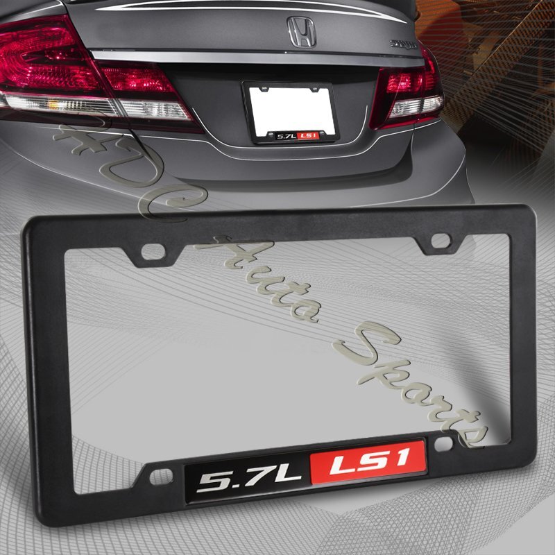 1 x Black ABS Plastic License Plate Frame Cover Front & Rear W/ 5.7L LS1 Emblem