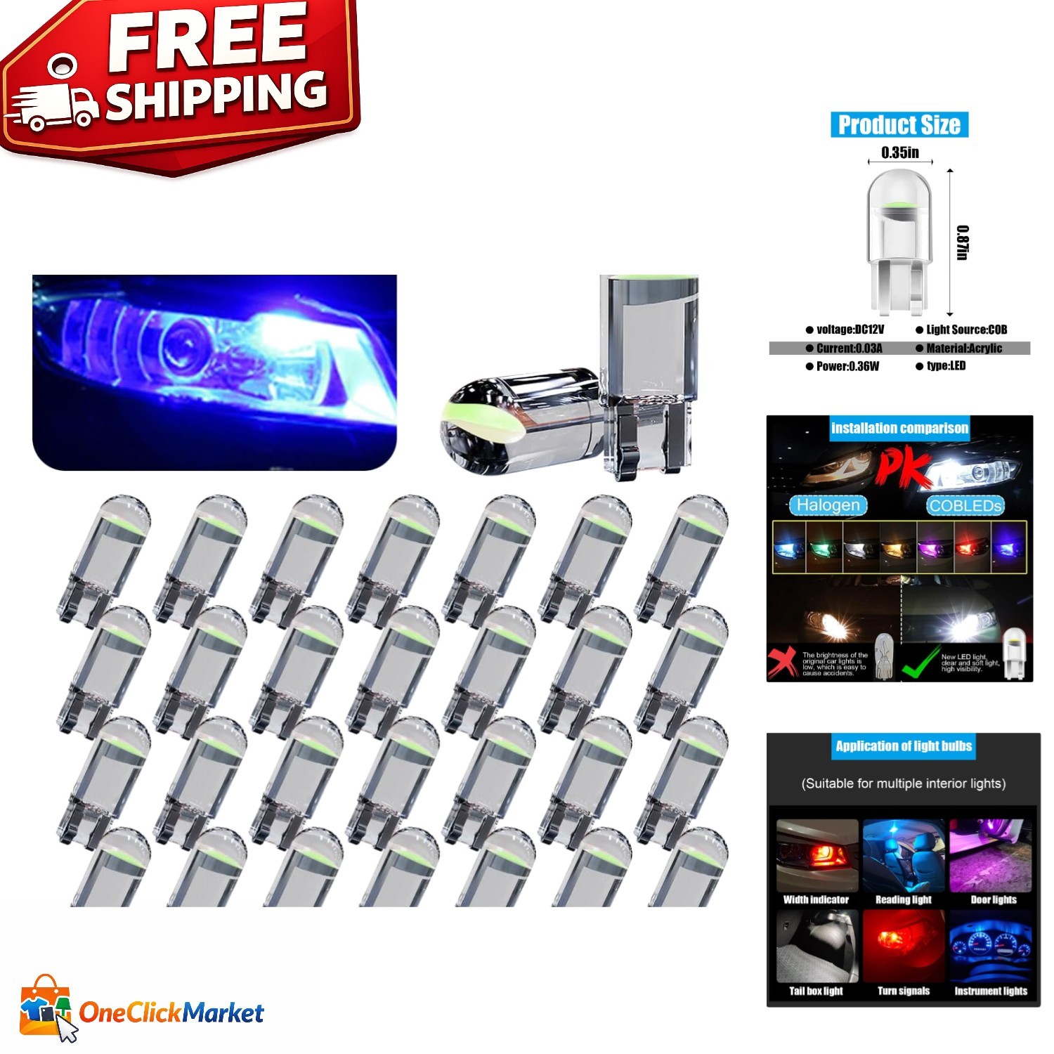 Waterproof 30-Pack 194 COB LED Bulbs – 50,000 Hours Lifespan, Plug and Play