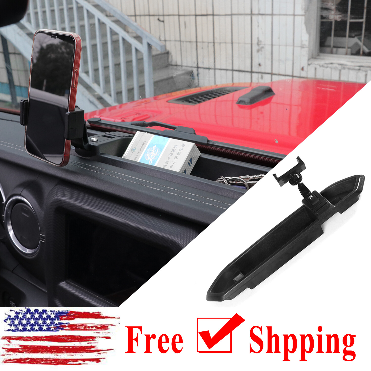Car Phone Mount Holder w/ Storage Box Accessories For Jeep Wrangler JL 2018-2023
