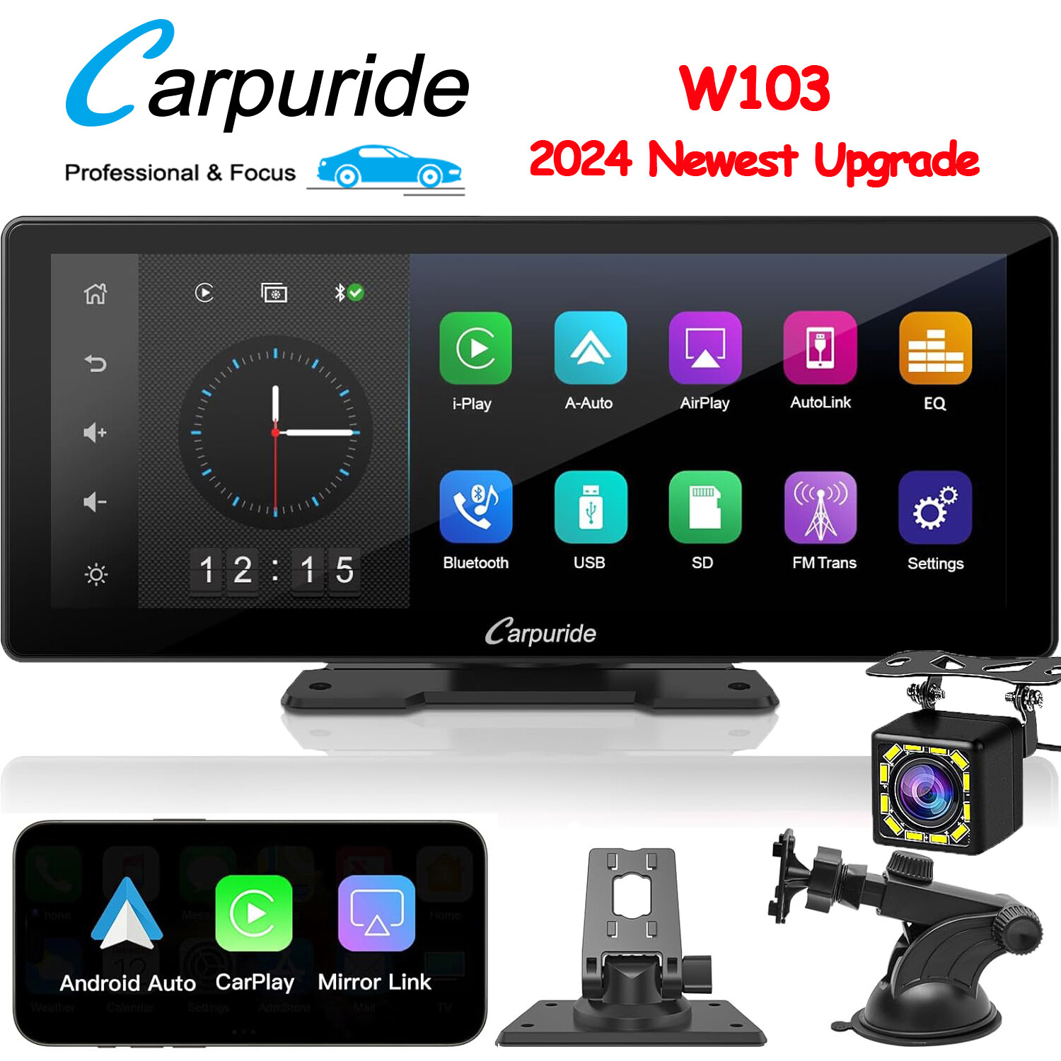 Carpuride W103 Wireless Carplay Android Auto Car Audio Stereo 10.3in Touchscreen