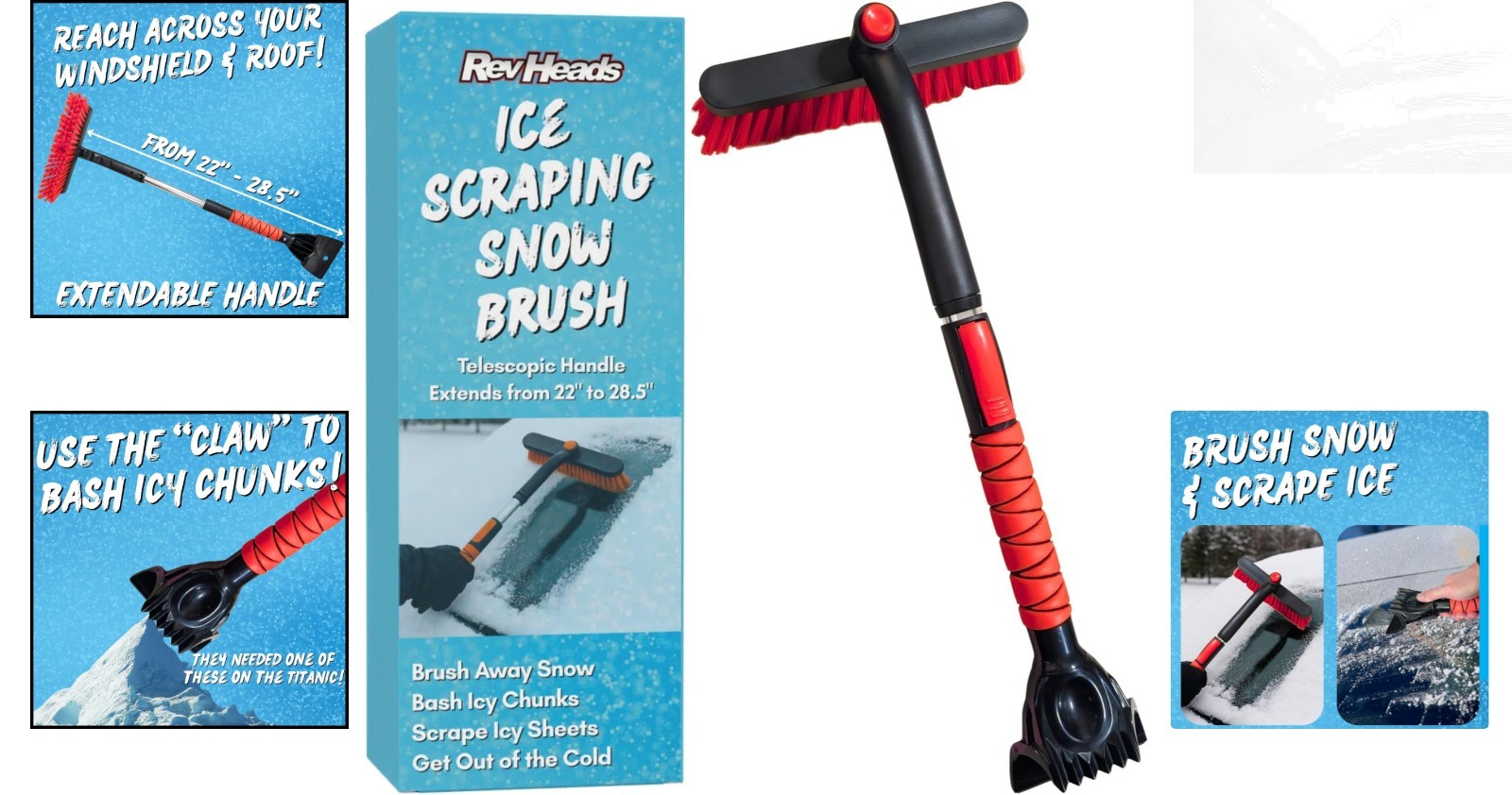 Winter Warrior Ice Scraper & Snow Brush – Telescopic to 28” for Extreme Weather