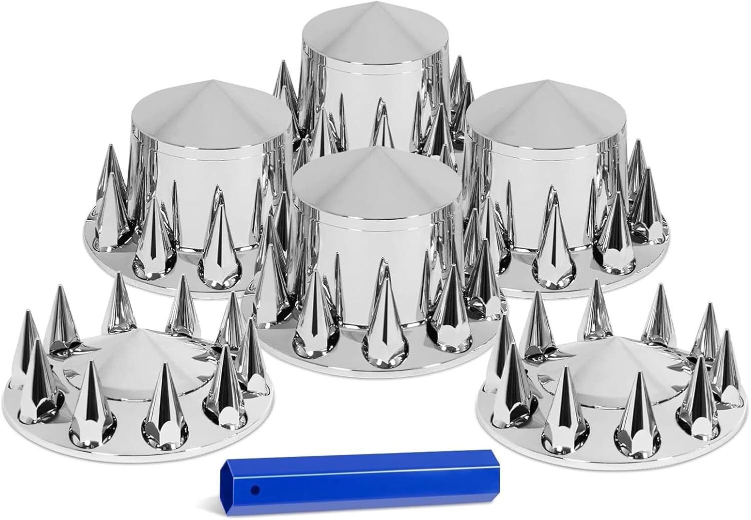 Chrome ABS 33mm Spiked Axle Cover w/ Thread-On Lug Nut Covers for Semi Trucks