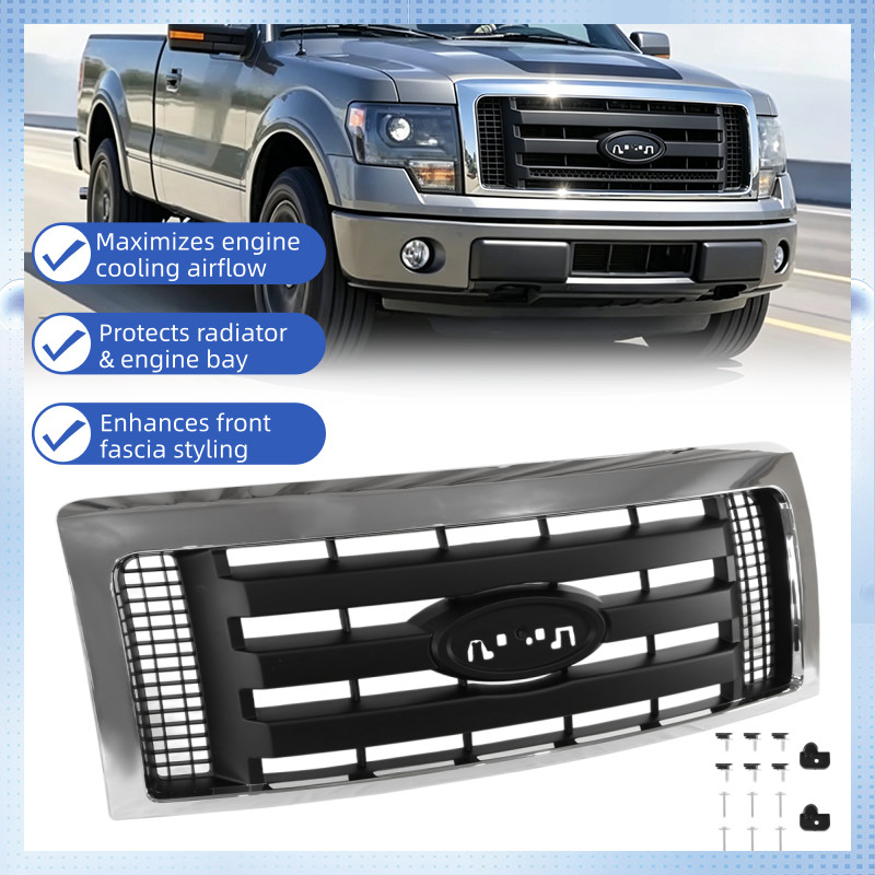 For Ford F-150 F150 XLT 2009-2014 Front Bumper Grille Assembly Matte Black