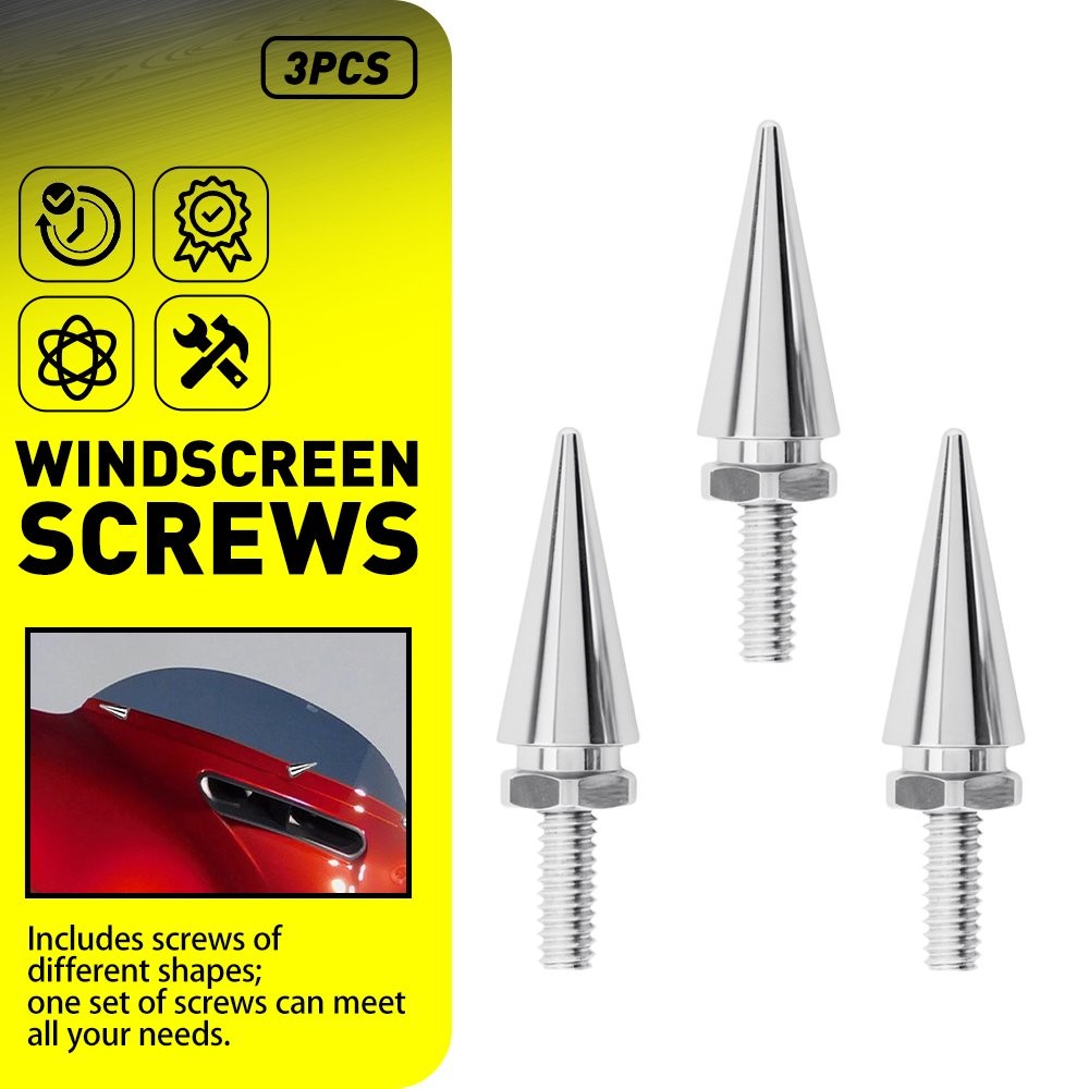 3-30X For 1996-2013 Harley Touring Spike Silver Windshield Trim Screw Bolts Set