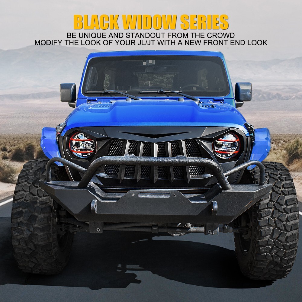 Matte Black Front Grille Grid Grill For 2018-2024 Jeep Wrangler JL Gladiator JT