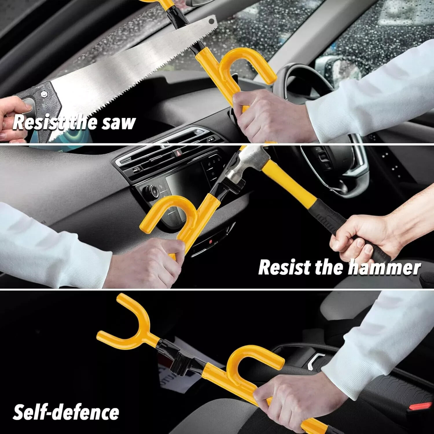 “2 PACK” CARTMAN Vehicle Steering Wheel Lock, Car Anti-Theft Yellow