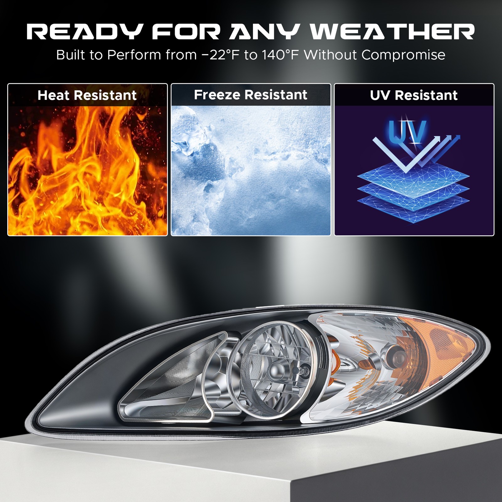 VRC Headlights For 2008-2016 International ProStar Chrome Headlamps Left Right