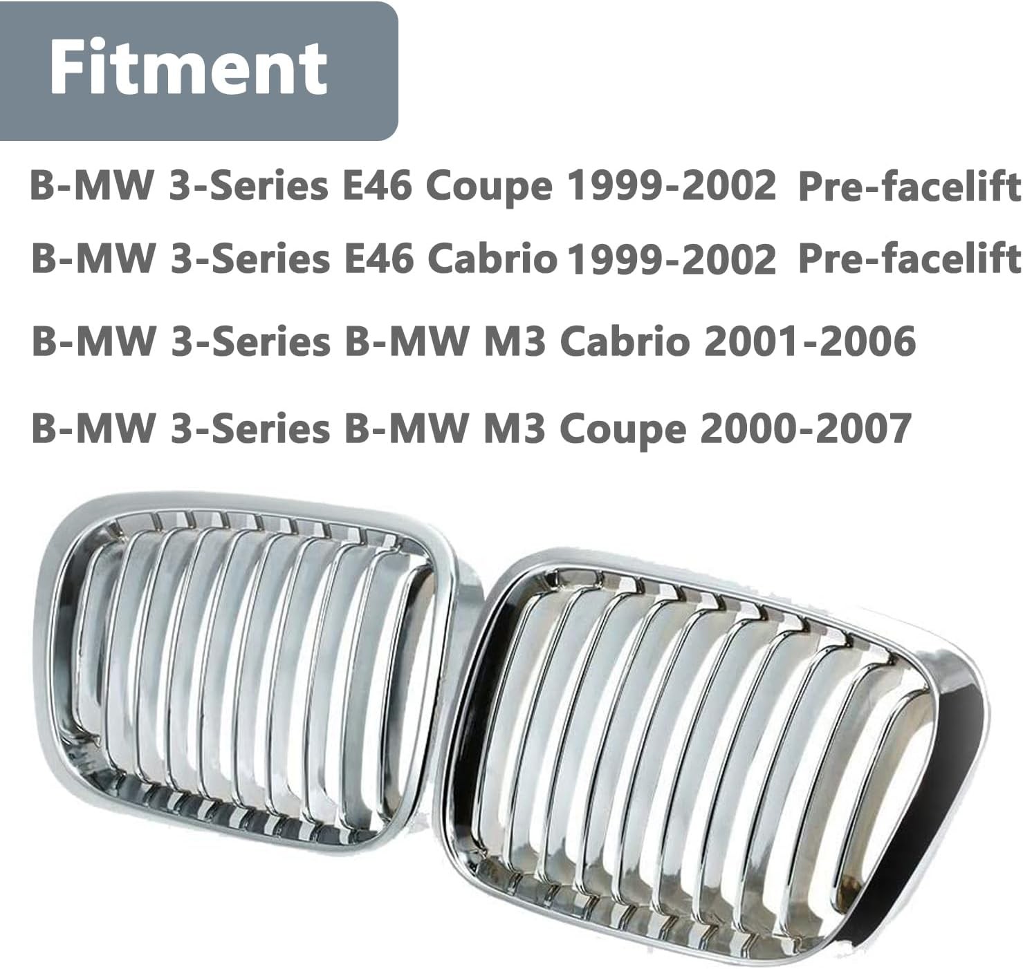 For BMW E46 Sedan Chrome Front Kidney Grille 1998-2001 320i 323i 325i 328i 330i