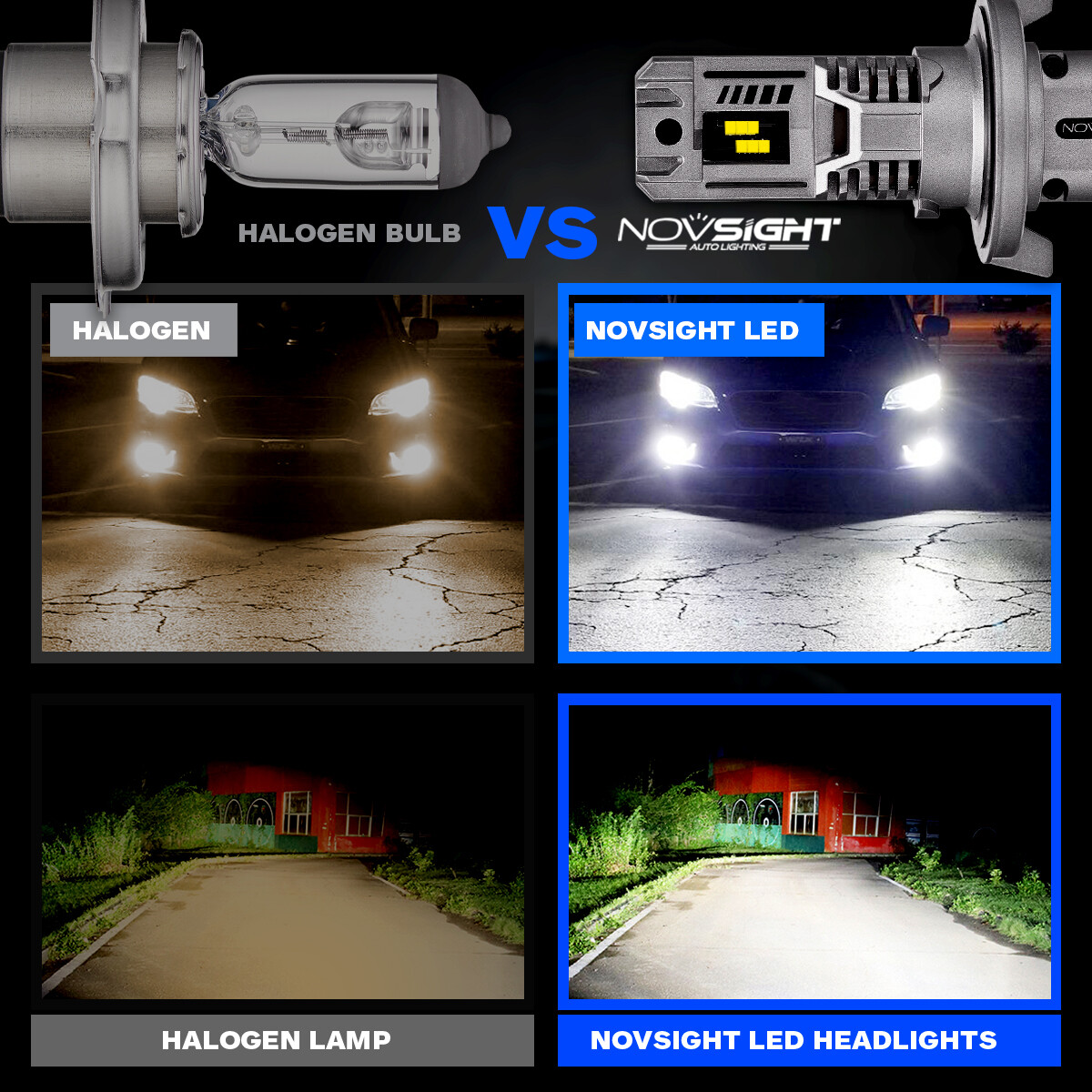 NOVSIGHT LED Headlight Bulbs H13 9008 6500K 55W High Low Beam 300% Super Bright
