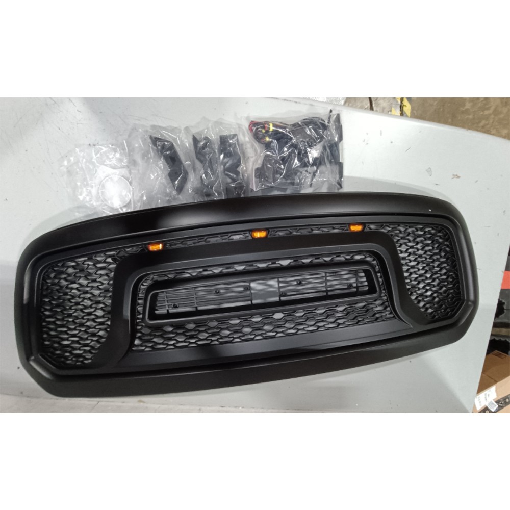 Front Grille For 2013-2018 Dodge Ram 1500 Rebel Style W/Letter W/LED Matte Black