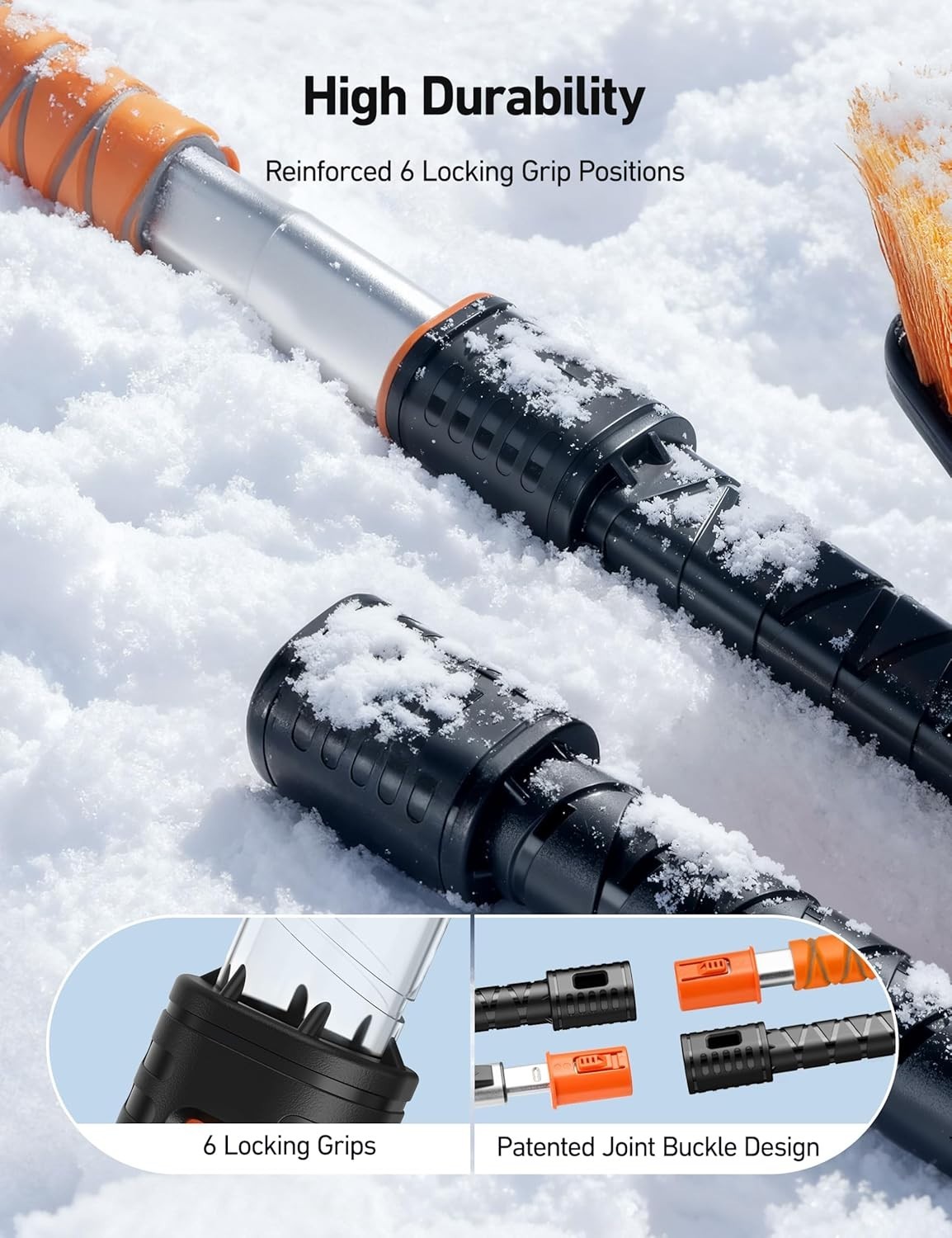 Multi-Position 47.2” Ice Scraper & Snow Brush with Foam Grip for Winter Cars