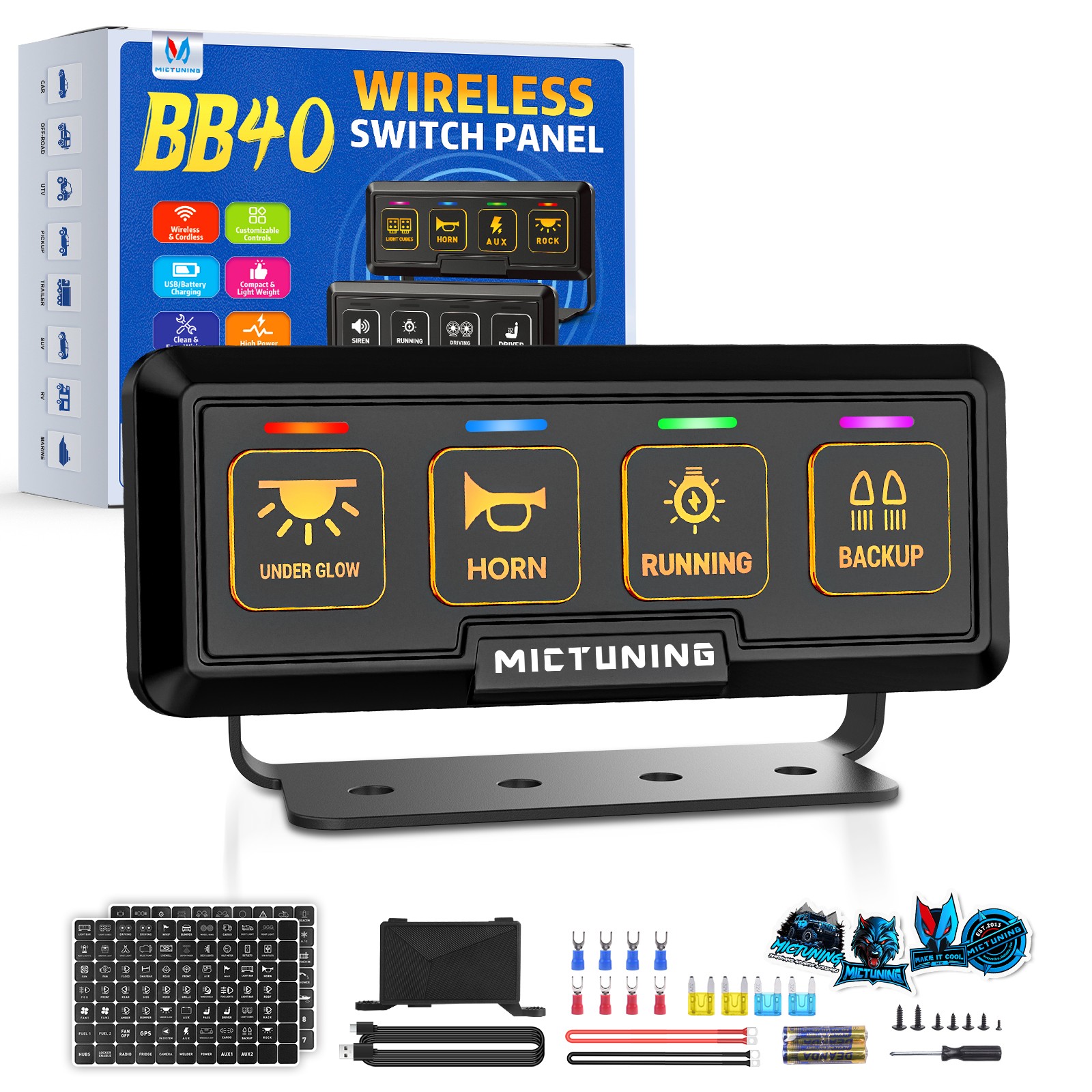 4 Gang Wireless Switch Panel for Marine 12V LED Light Bar Circuit Relay System